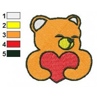 Teddy Bear Holding Heart Embroidery Design